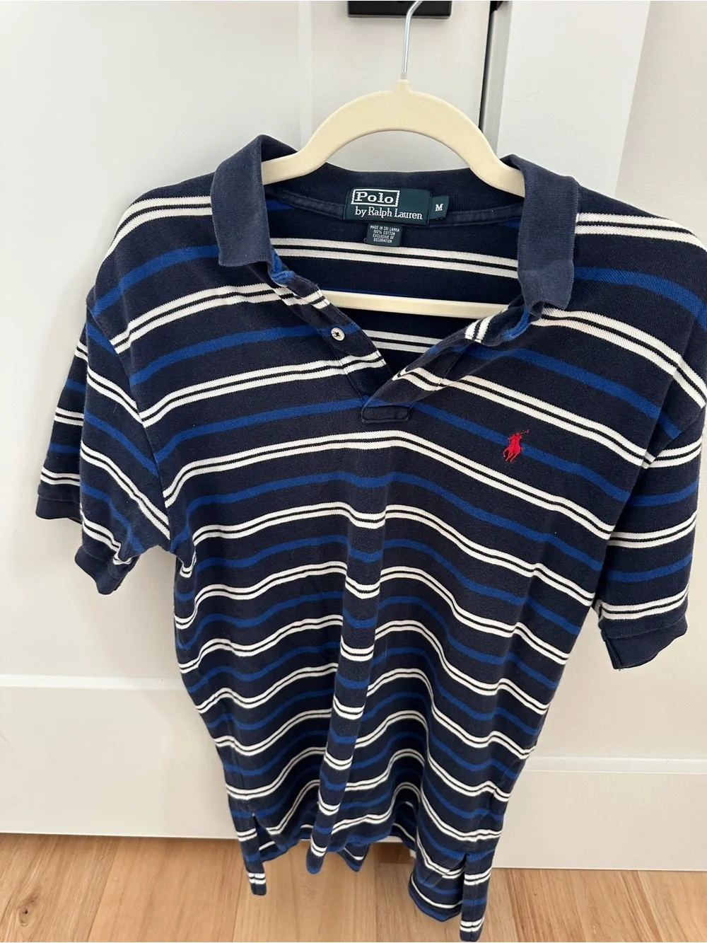 Ralph Lauren Navy Striped Polo with Red Pony